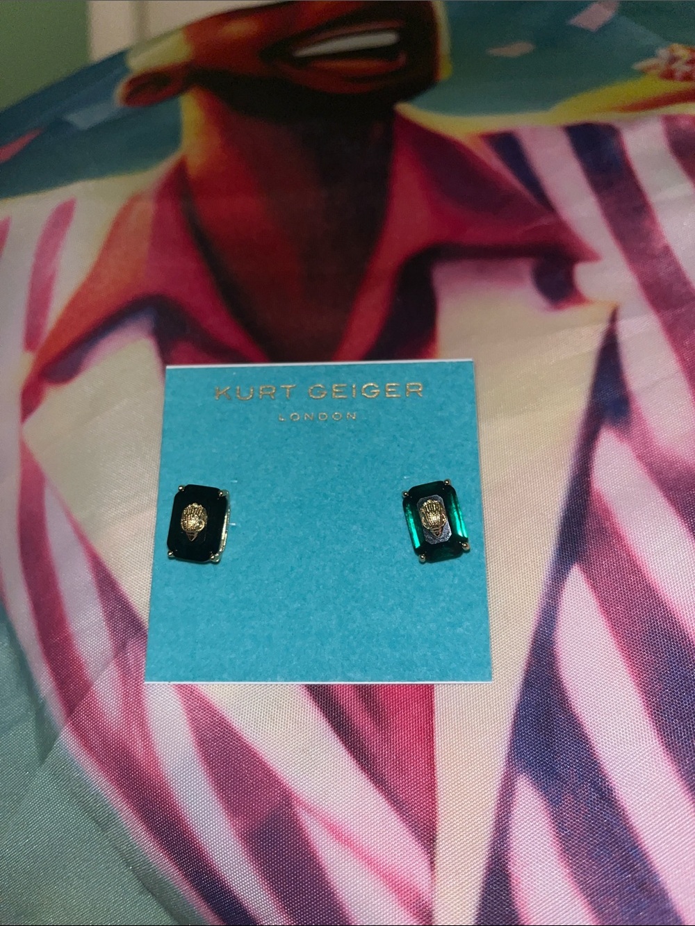 Kurt Geiger Dark Green Crystal and Gold Bee Stud Earrings